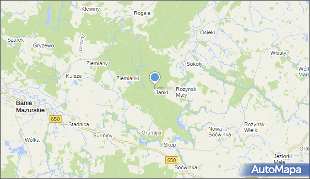 mapa Janki, Janki gmina Banie Mazurskie na mapie Targeo